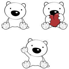 cute little baby polar bear cartoon sitting set collection in vector format