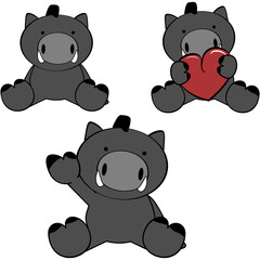 cute little baby boar cartoon sitting set collection in vector format
