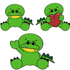 cute little baby crocodile cartoon sitting set collection in vector format