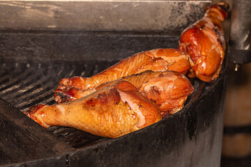 grilled turkey leg lying on a picnic grill, outdoor recreation