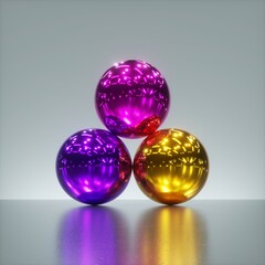 3d render, pile of colorful pink violet yellow metallic balls isolated on silver background. Glossy chrome spheres. Abstract primitive geometric shapes. Variety metaphor.