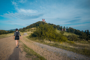 Frog perspective panorama of Banska Stiavnica Cavalry in Slovakia is a beautiful baroque object,...