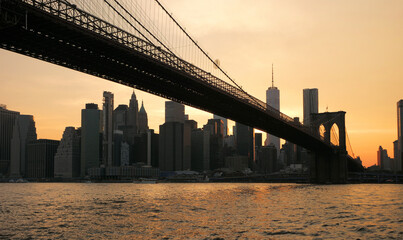 landscape of lower manhattan at sunset time 