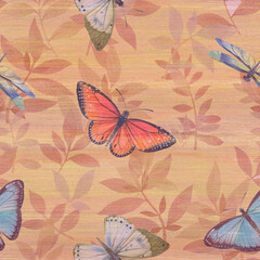 Botanical watercolor pattern on vintage background.