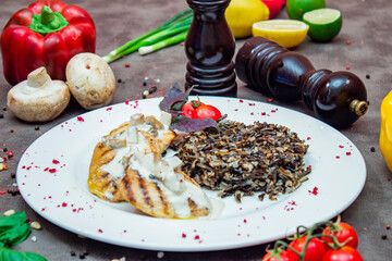 Delicious food on a grey table