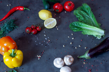 Delicious food on a grey table