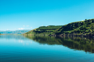 Fototapeta premium blue reservoir under blue sky