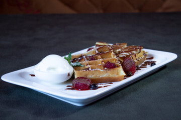 Delicious food on a grey table