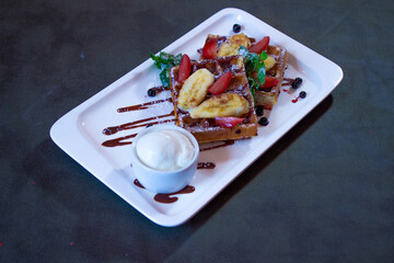 Delicious food on a grey table