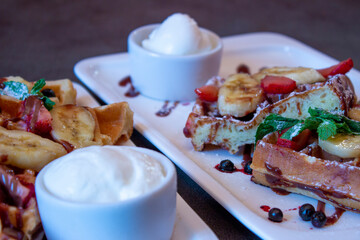Delicious food on a grey table