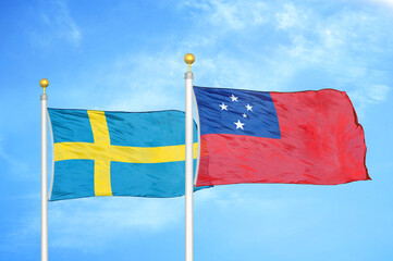 Sweden and Samoa two flags on flagpoles and blue sky