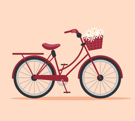 cute bicycle illustration. bike and basket of flowers