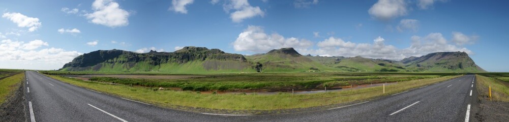 Fototapeta na wymiar Panorama of Road 1, Ásólfsskáli, Iceland