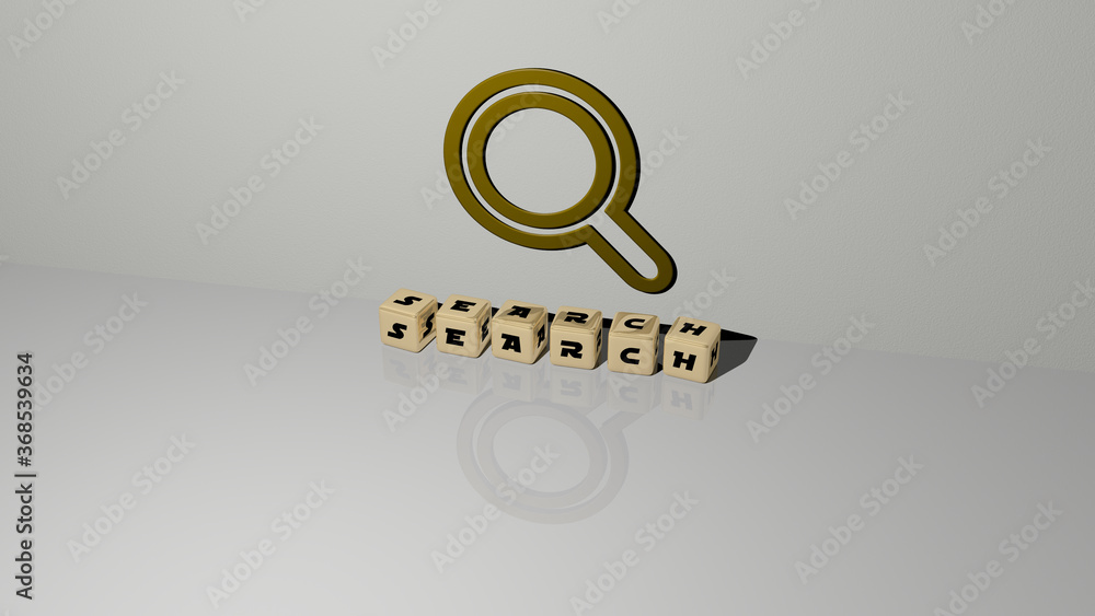 Fototapete 3d graphical image of search vertically along with text built by metallic cubic letters from the top