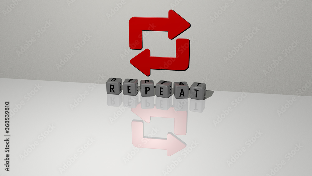 Aufkleber 3d graphical image of repeat vertically along with text built by metallic cubic letters from the top