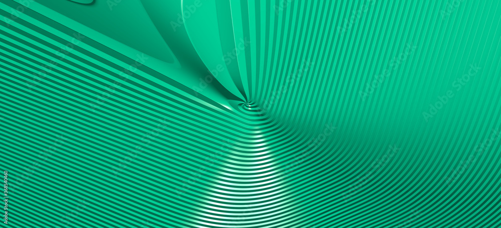Poster mathematical shape made of spring green monochromic 3d curved abstract background image made of plai
