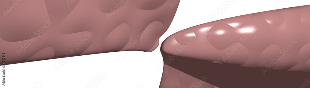Poster ultra wide 3d illustration of a geometrical shape of indian red color on a white abstract background