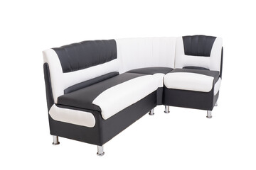 single black and white leather office sofa with metal chrome legs isolated on white background. modern couch, furniture, interior, home design