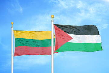 Lithuania and Palestine two flags on flagpoles and blue sky