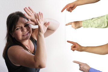 woman covered her face, crying, mascara flows black paint on her face, psychological stress concept, gaslighting, mobbing, domestic violence, in a work team