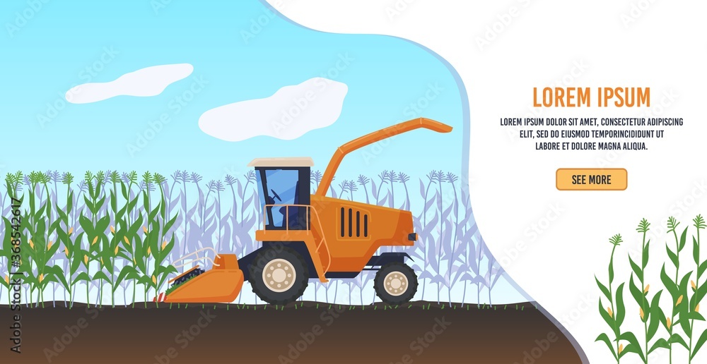 Wall mural farming agriculture vector illustration. cartoon flat agricultural agrarian tractor or farmers combi