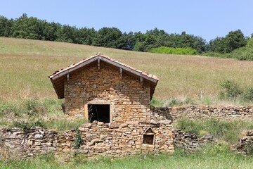 Typical stone hut called cadole in french language in Theize, Beaujolais, France 	