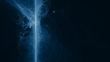 Abstract rendered futuristic smoke texture (8K). Dynamic detailed organic fractal patterns. Vibrant blue and white art background. Partially blurred.
