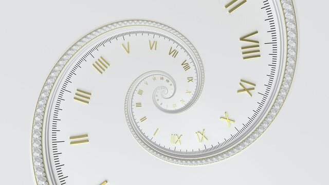 Abstract modern white spiral clock dial. Infinite time concept.