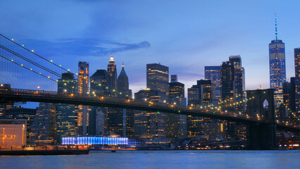 Fototapeta na wymiar night view of financial district manhattan NYC 