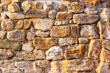 Weathered antique wall, byzantine ancient stonework, horizontal grunge background, the Black Sea coast of Bulgaria
