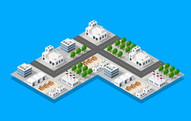 Naklejka premium Set of the landscape of industrial objects plant, 3d illustration