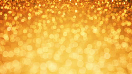 Golden glittering background. Sparkle glitter texture with the bokeh and the lights, shiny metal gold foil