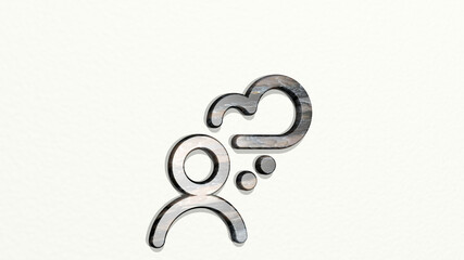 MESSAGES PEOPLE PERSON BUBBLE made by 3D illustration of a shiny metallic sculpture on a wall with light background. concept and communication