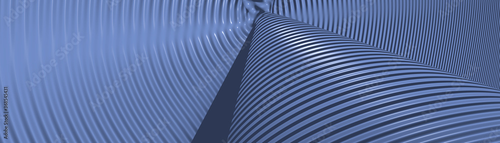Poster ultra wide image made of royal blue monochromic 3d curved abstract background image made of plain sp