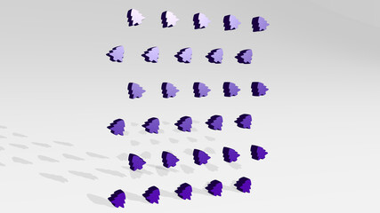 PATTERN OF TREES made by 3D illustration of a shiny metallic sculpture with the shadow on light background. abstract and seamless