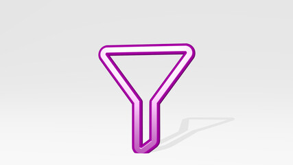 FILTER from a perspective with the shadow. A thick sculpture made of metallic materials of 3D rendering. background and illustration