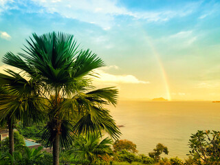 Beautiful rainbow over the sea in Phuket Thailand