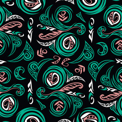 Fototapeta premium floral heart seamless repeat pattern in biscay green, rose tan, white and next-level black