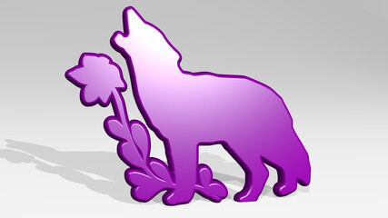 dog from a perspective with the shadow. A thick sculpture made of metallic materials of 3D rendering. animal and cute