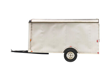 White trailer isolated on white background with space for text
