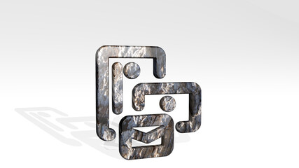promo mail made by 3D illustration of a shiny metallic sculpture casting shadow on light background. banner and sale