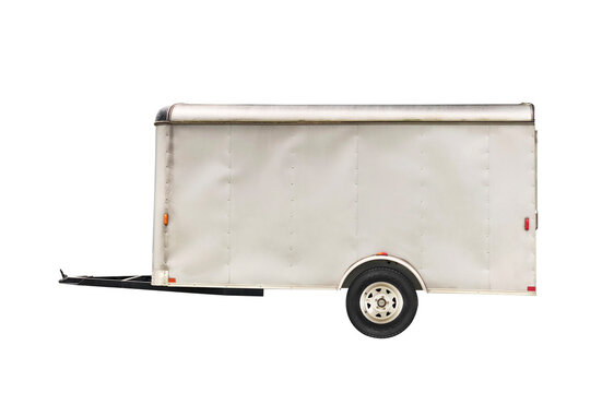 White trailer isolated on white background with space for text