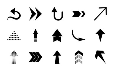 curved arrows and arrows icon set, silhouette style