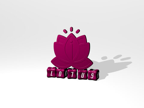 3D graphical image of lotus vertically along with text built by metallic cubic letters from the top perspective, excellent for the concept presentation and slideshows. illustration and flower