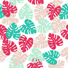 Tropical leaves, jungle leaves seamless floral pattern background	