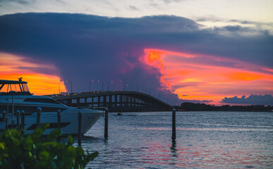 sunset bridge sky colors water boat miami florida sea sun beautiful 