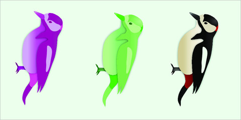 Three birds of different colors