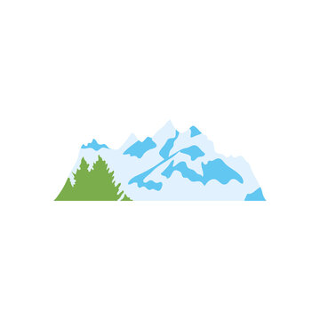 cold mountains and pines icon, flat style