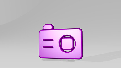 CAMERA stand with shadow. 3D illustration of metallic sculpture over a white background with mild texture. beautiful and looking