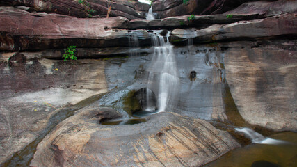 waterfall in a river with silk teepee water